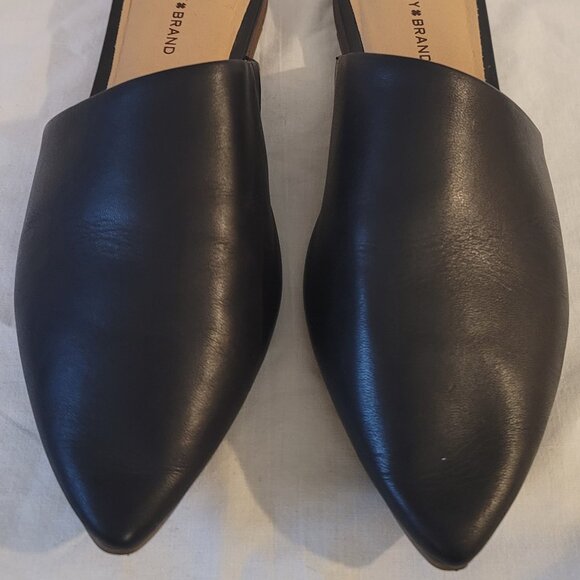 Lucky Brand Bairey Black Leather Pointed Toe Mules Slip-On Flats Women’s Size 10 - Picture 2 of 6
